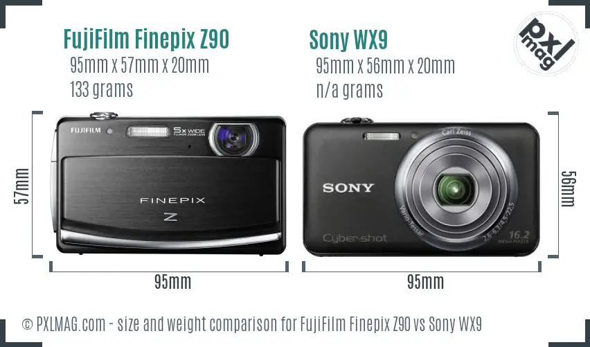 FujiFilm Finepix Z90 vs Sony WX9 size comparison