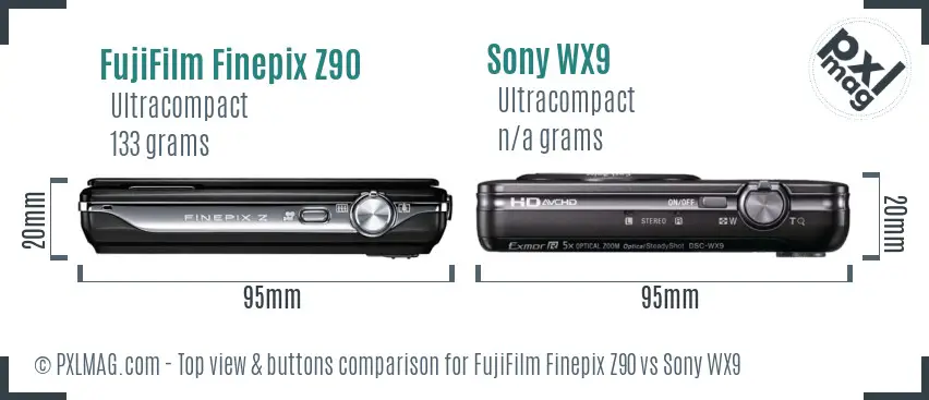 FujiFilm Finepix Z90 vs Sony WX9 top view buttons comparison