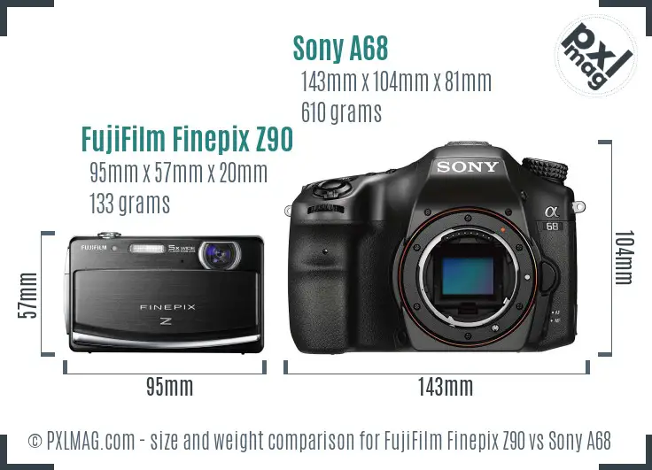 FujiFilm Finepix Z90 vs Sony A68 size comparison