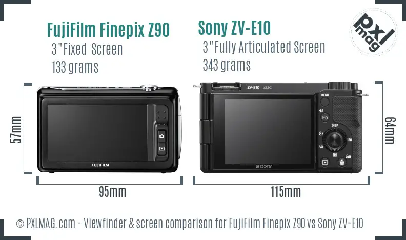 FujiFilm Finepix Z90 vs Sony ZV-E10 Screen and Viewfinder comparison FujiFilm Finepix Z90 vs Sony ZV-E10 Screen and Viewfinder comparison