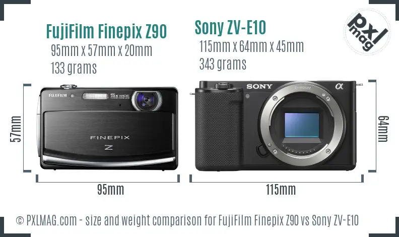 FujiFilm Finepix Z90 vs Sony ZV-E10 size comparison FujiFilm Finepix Z90 vs Sony ZV-E10 size comparison