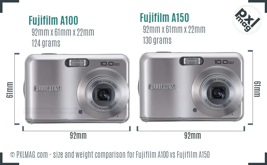 Fujifilm A100 vs Fujifilm A150 size comparison
