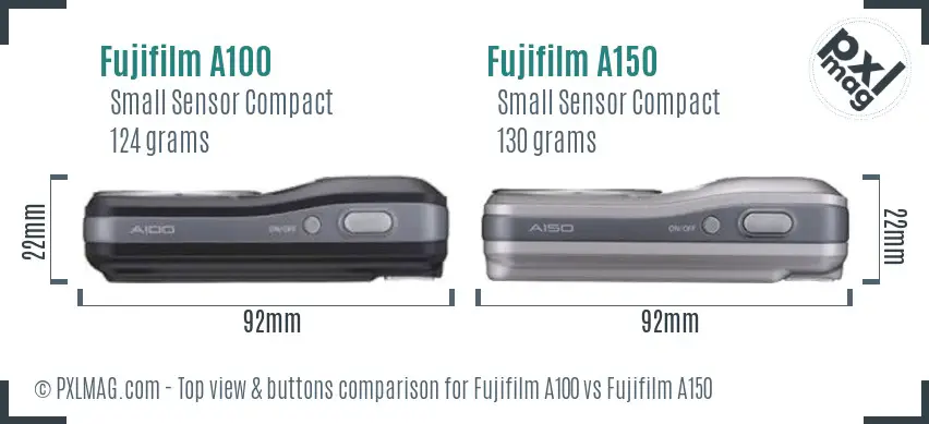Fujifilm A100 vs Fujifilm A150 top view buttons comparison