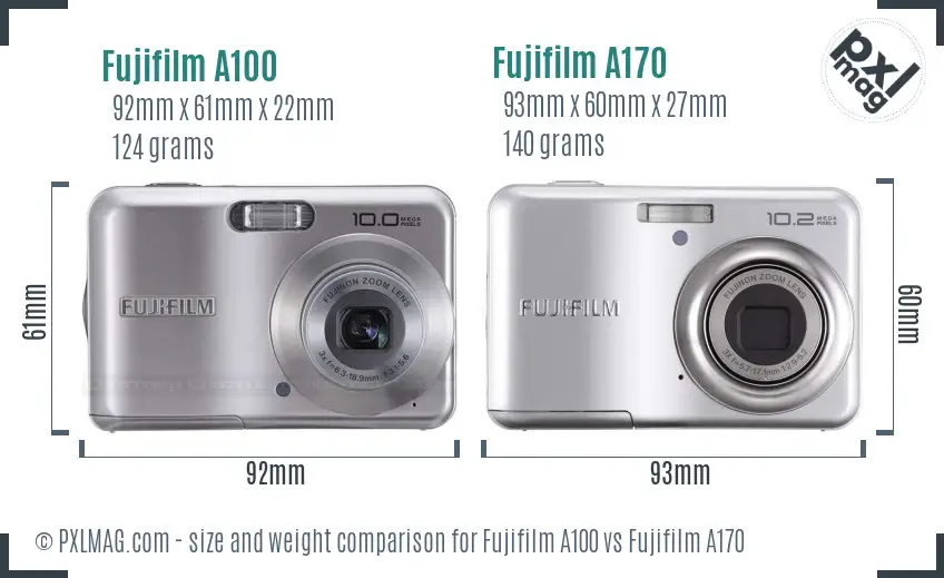 Fujifilm A100 vs Fujifilm A170 size comparison