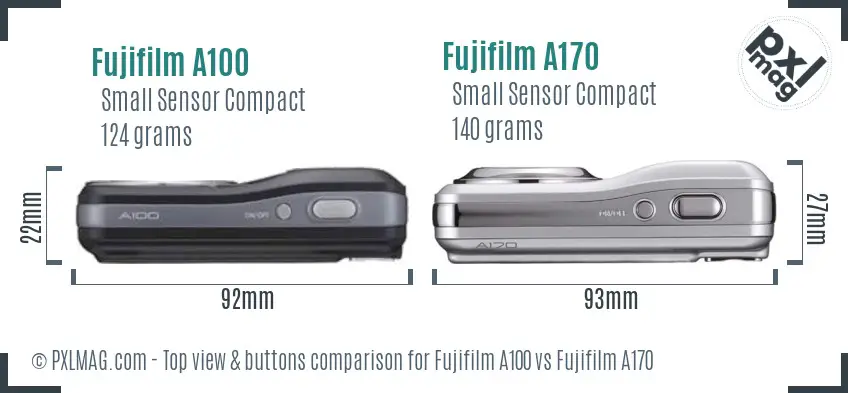 Fujifilm A100 vs Fujifilm A170 top view buttons comparison