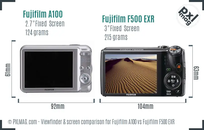 Fujifilm A100 vs Fujifilm F500 EXR Screen and Viewfinder comparison Fujifilm A100 vs Fujifilm F500 EXR Screen and Viewfinder comparison