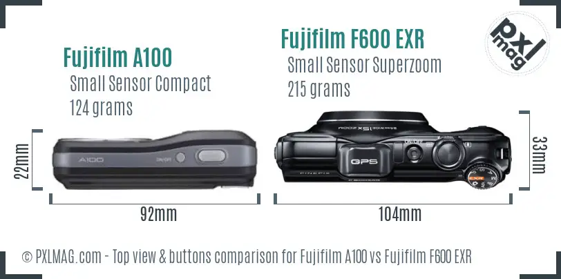 Fujifilm A100 vs Fujifilm F600 EXR top view buttons comparison