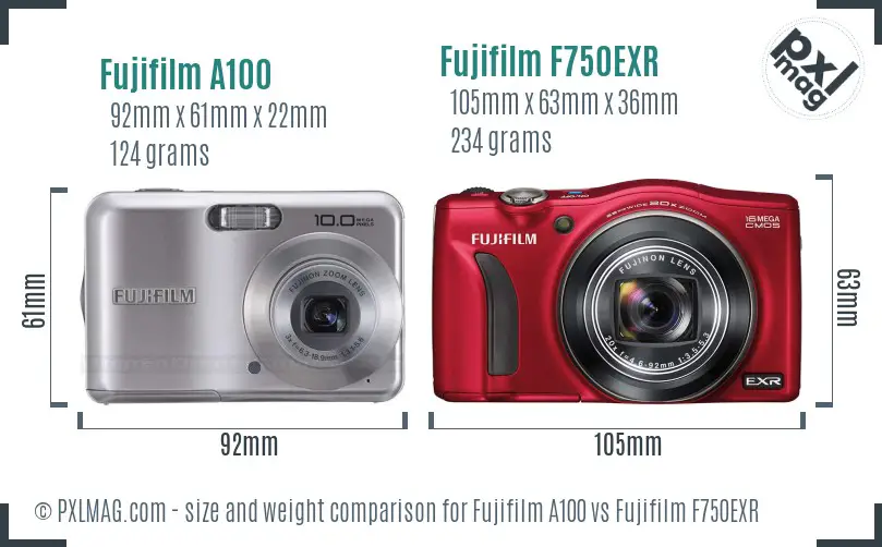 Fujifilm A100 vs Fujifilm F750EXR size comparison Fujifilm A100 vs Fujifilm F750EXR size comparison