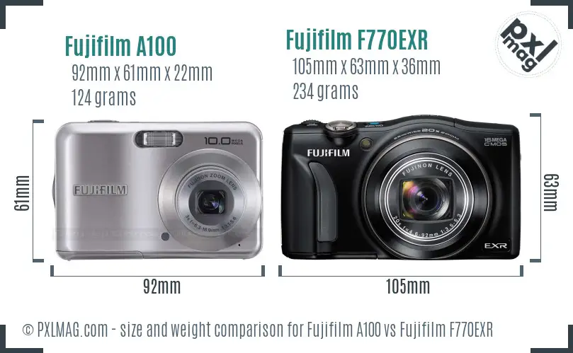 Fujifilm A100 vs Fujifilm F770EXR size comparison Fujifilm A100 vs Fujifilm F770EXR size comparison