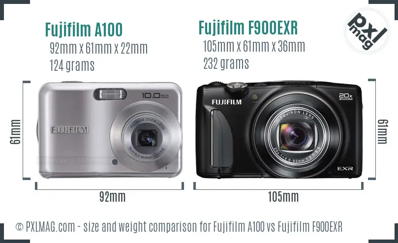 Fujifilm A100 vs Fujifilm F900EXR size comparison