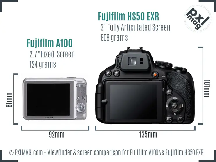 Fujifilm A100 vs Fujifilm HS50 EXR Screen and Viewfinder comparison Fujifilm A100 vs Fujifilm HS50 EXR Screen and Viewfinder comparison