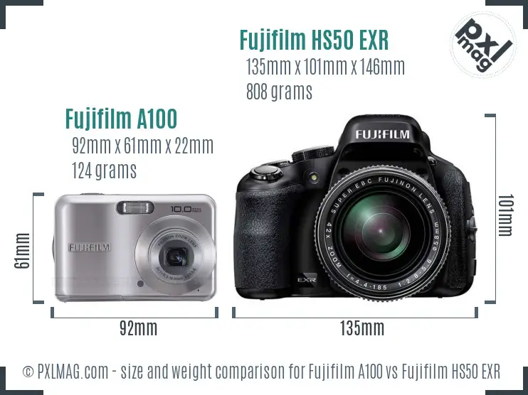 Fujifilm A100 vs Fujifilm HS50 EXR size comparison Fujifilm A100 vs Fujifilm HS50 EXR size comparison