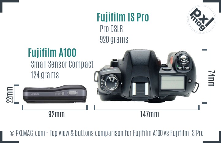 Fujifilm A100 vs Fujifilm IS Pro top view buttons comparison