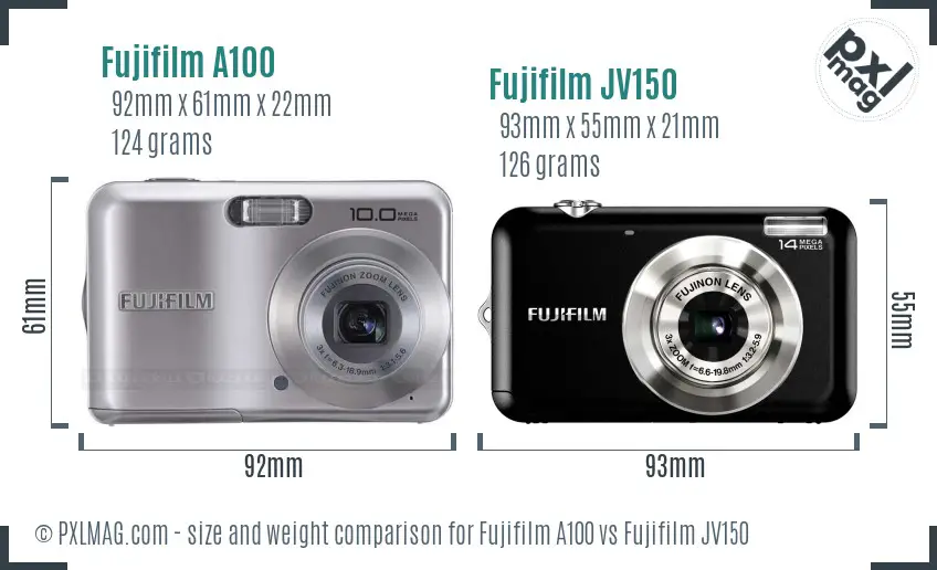 Fujifilm A100 vs Fujifilm JV150 size comparison