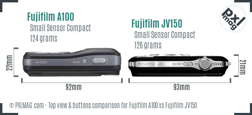 Fujifilm A100 vs Fujifilm JV150 top view buttons comparison