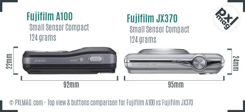 Fujifilm A100 vs Fujifilm JX370 top view buttons comparison