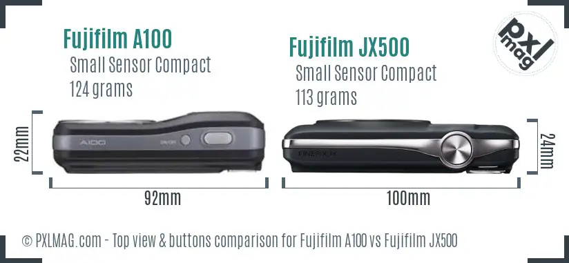 Fujifilm A100 vs Fujifilm JX500 top view buttons comparison