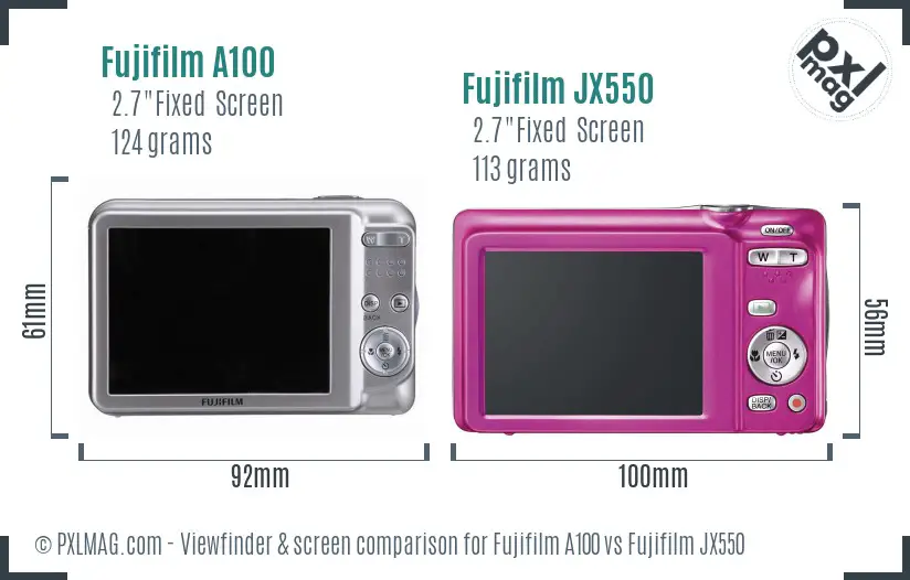 Fujifilm A100 vs Fujifilm JX550 Screen and Viewfinder comparison