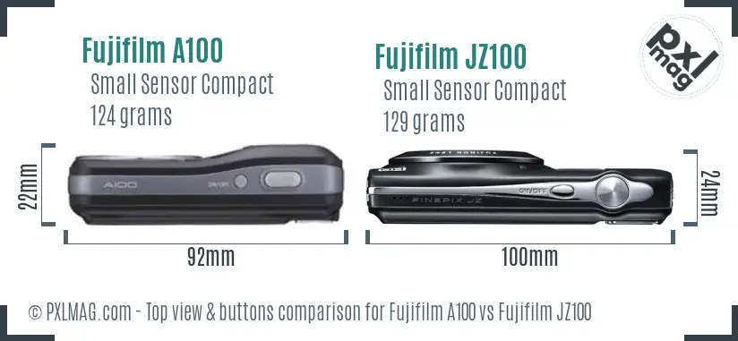 Fujifilm A100 vs Fujifilm JZ100 top view buttons comparison