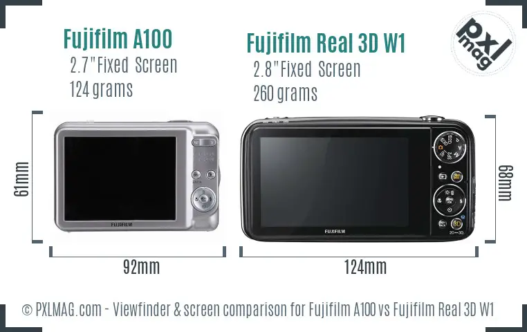 Fujifilm A100 vs Fujifilm Real 3D W1 Screen and Viewfinder comparison
