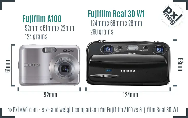 Fujifilm A100 vs Fujifilm Real 3D W1 size comparison