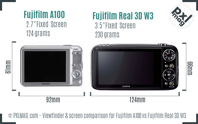 Fujifilm A100 vs Fujifilm Real 3D W3 Screen and Viewfinder comparison