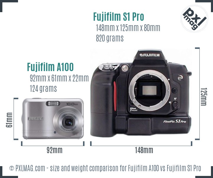 Fujifilm A100 vs Fujifilm S1 Pro size comparison