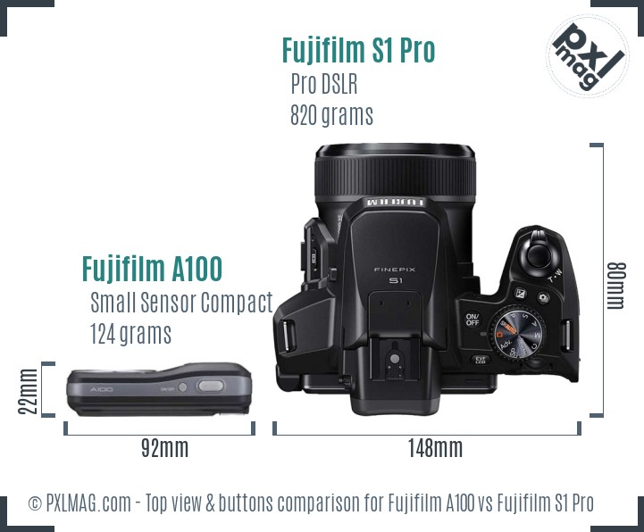 Fujifilm A100 vs Fujifilm S1 Pro top view buttons comparison