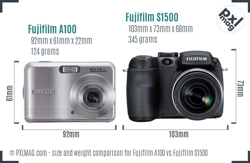 Fujifilm A100 vs Fujifilm S1500 size comparison