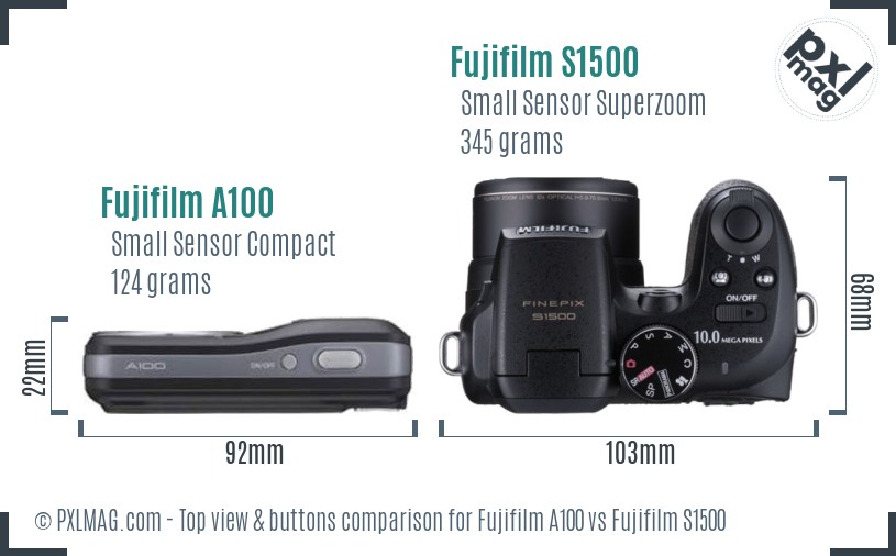 Fujifilm A100 vs Fujifilm S1500 top view buttons comparison