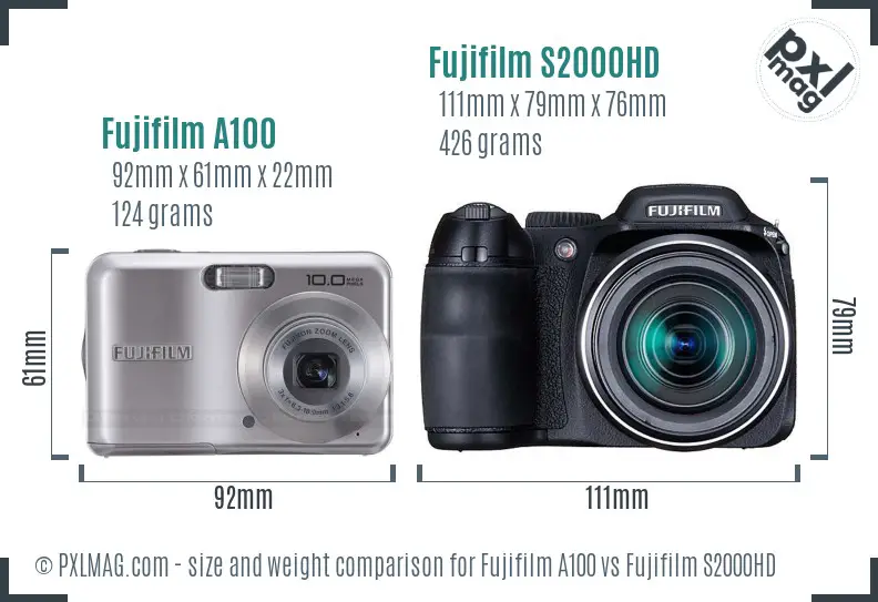 Fujifilm A100 vs Fujifilm S2000HD size comparison Fujifilm A100 vs Fujifilm S2000HD size comparison