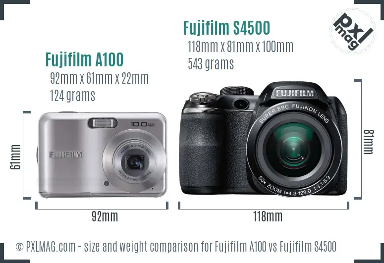 Fujifilm A100 vs Fujifilm S4500 size comparison