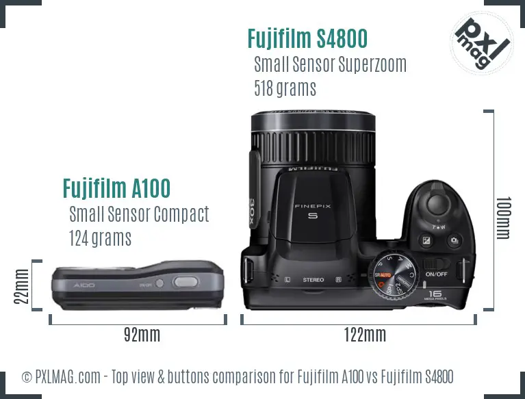 Fujifilm A100 vs Fujifilm S4800 top view buttons comparison