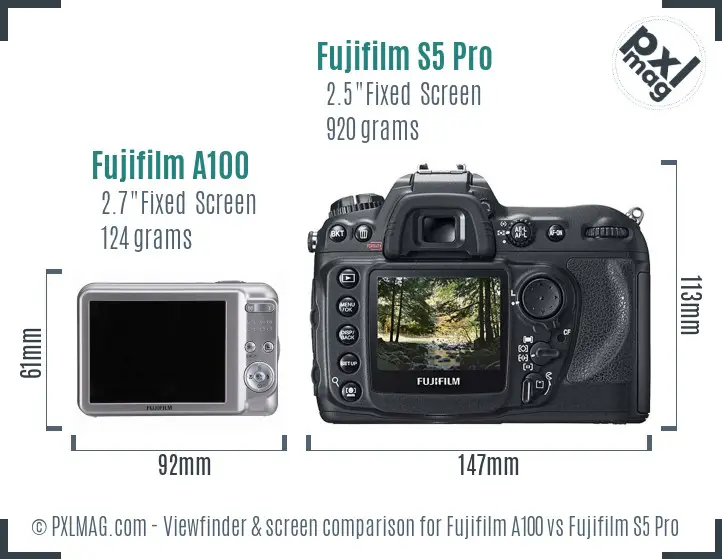 Fujifilm A100 vs Fujifilm S5 Pro Screen and Viewfinder comparison