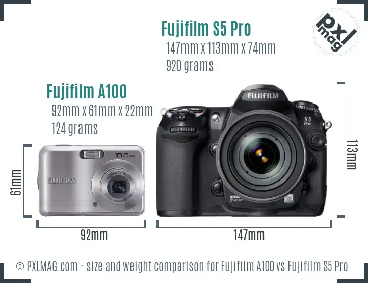 Fujifilm A100 vs Fujifilm S5 Pro size comparison