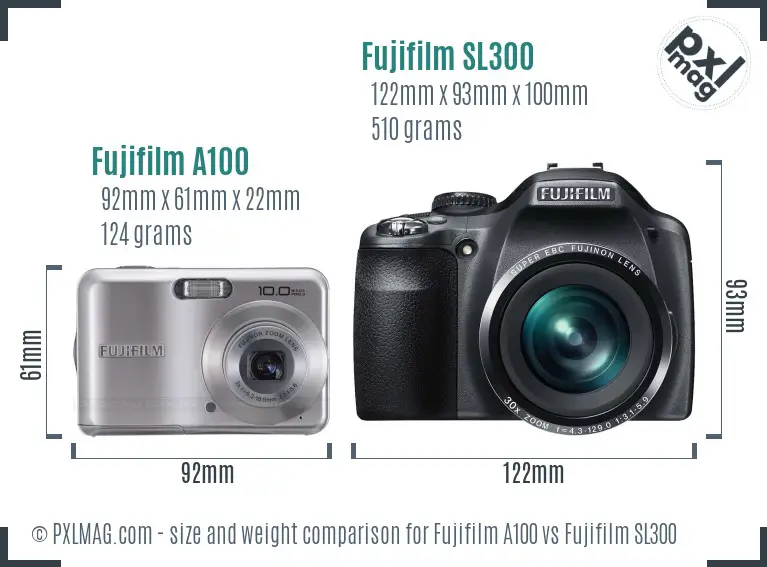 Fujifilm A100 vs Fujifilm SL300 size comparison