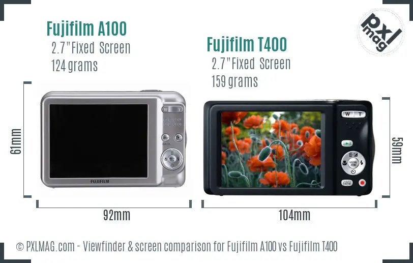 Fujifilm A100 vs Fujifilm T400 Screen and Viewfinder comparison
