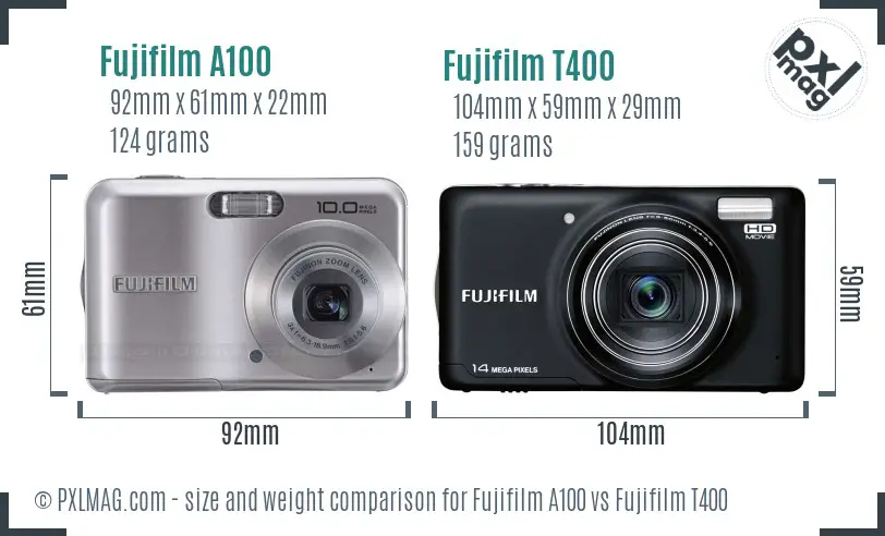 Fujifilm A100 vs Fujifilm T400 size comparison