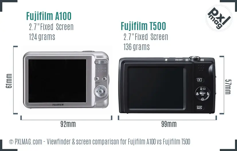 Fujifilm A100 vs Fujifilm T500 Screen and Viewfinder comparison