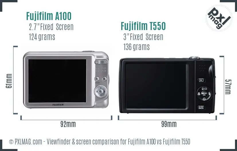 Fujifilm A100 vs Fujifilm T550 Screen and Viewfinder comparison