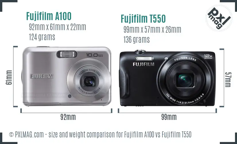 Fujifilm A100 vs Fujifilm T550 size comparison