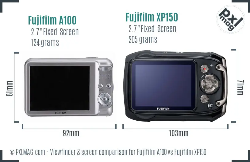 Fujifilm A100 vs Fujifilm XP150 Screen and Viewfinder comparison