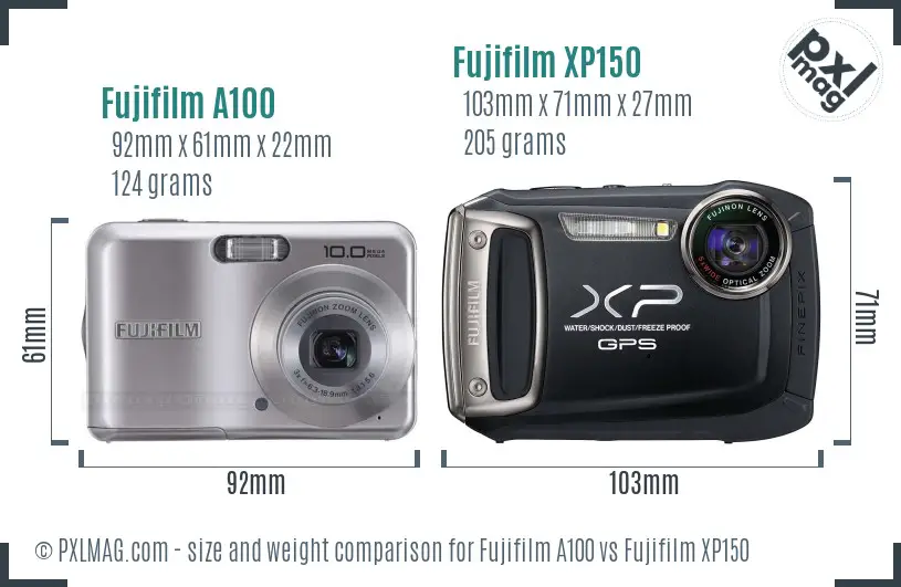 Fujifilm A100 vs Fujifilm XP150 size comparison