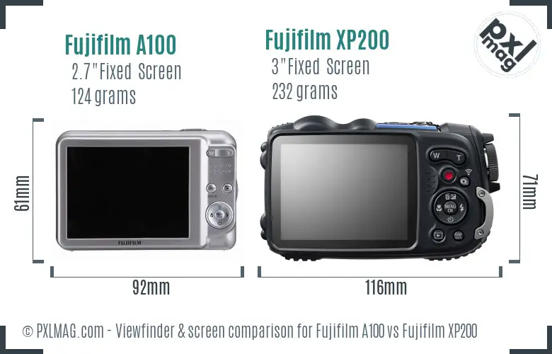 Fujifilm A100 vs Fujifilm XP200 Screen and Viewfinder comparison