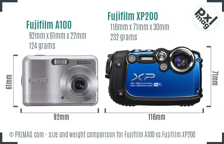 Fujifilm A100 vs Fujifilm XP200 size comparison