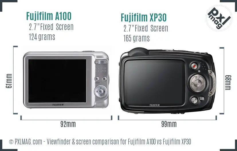 Fujifilm A100 vs Fujifilm XP30 Screen and Viewfinder comparison