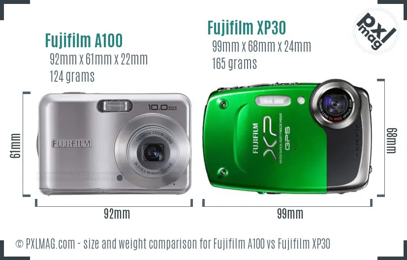 Fujifilm A100 vs Fujifilm XP30 size comparison