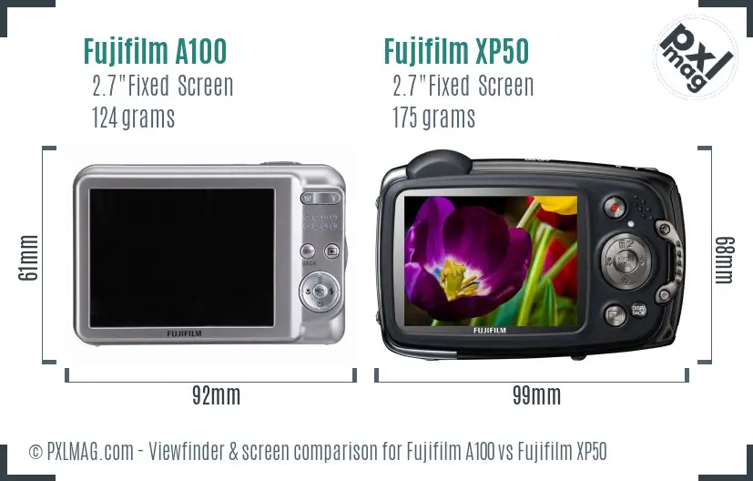 Fujifilm A100 vs Fujifilm XP50 Screen and Viewfinder comparison