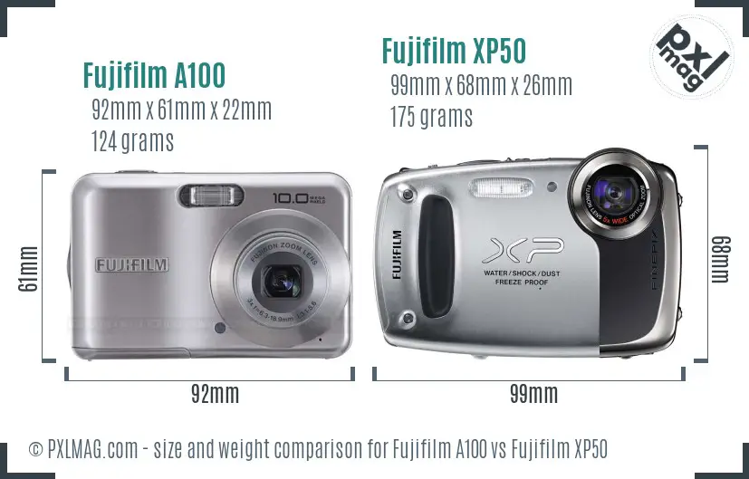 Fujifilm A100 vs Fujifilm XP50 size comparison