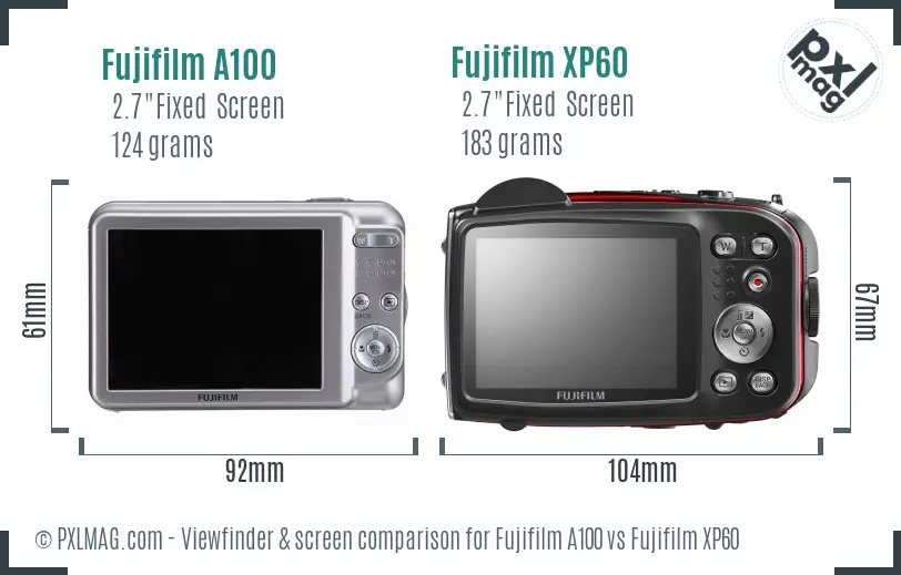 Fujifilm A100 vs Fujifilm XP60 Screen and Viewfinder comparison